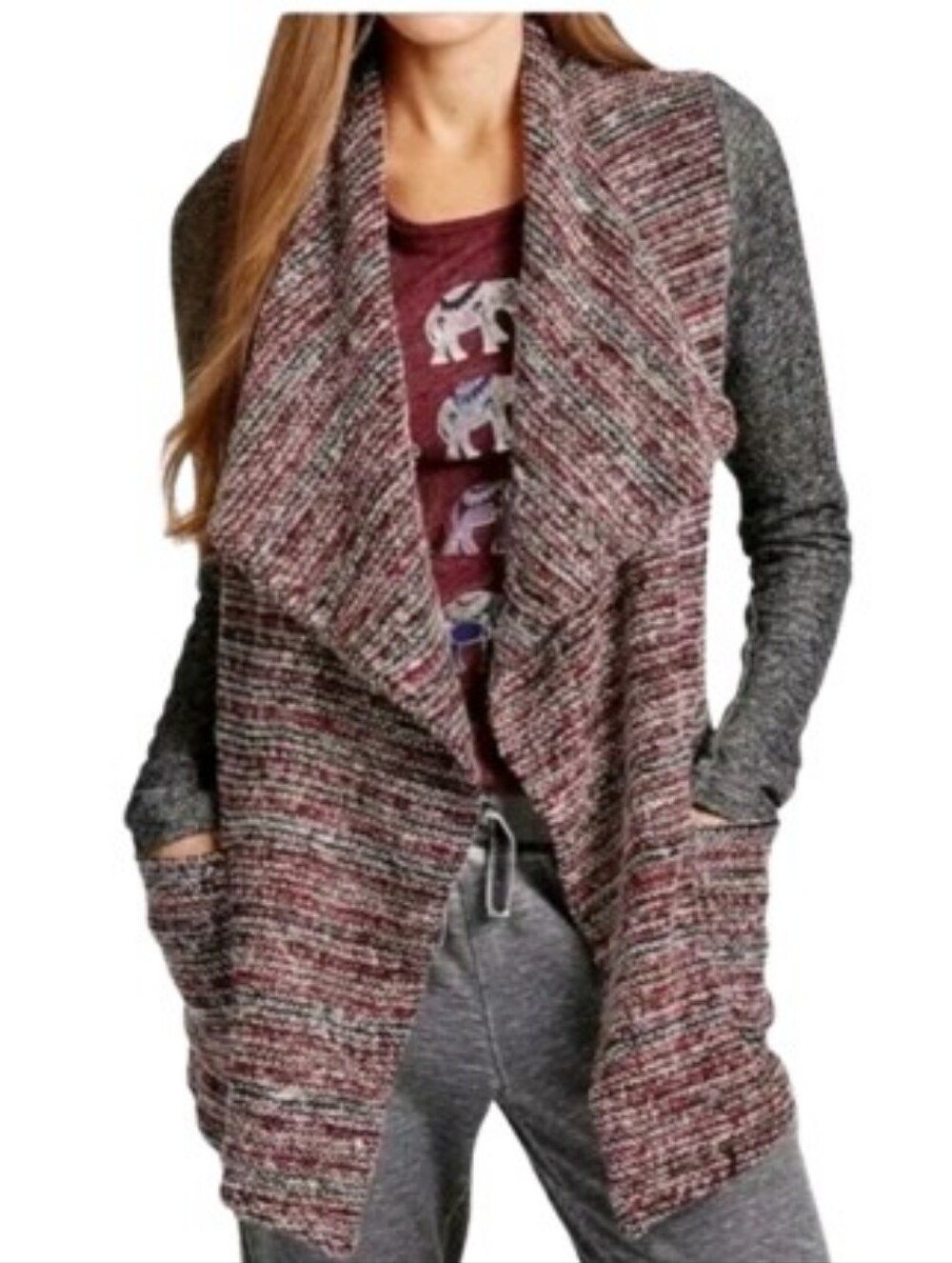 Lucky Brand Los Angeles Gray Red All Day Wear Sweater Pockets Size: S
